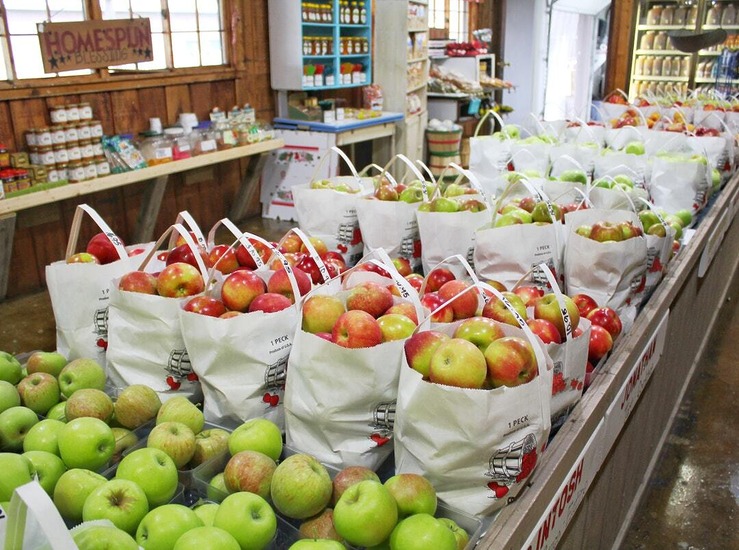 Mini Market near me, bags of apples, grocery shelves