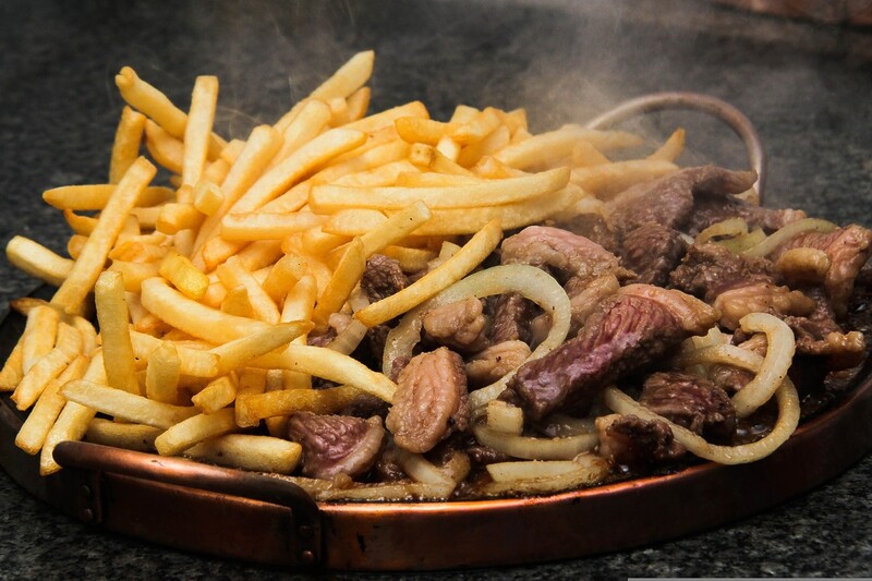 Tray with meat and fries