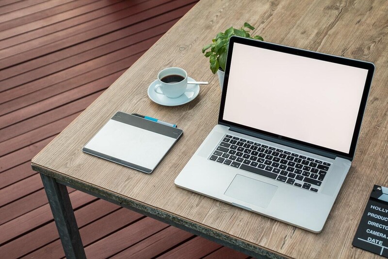 desk with macbook