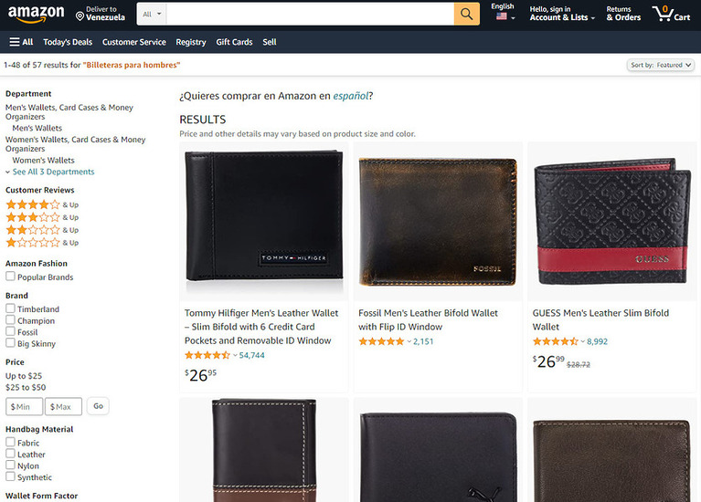 Amazon, pages to buy wallets