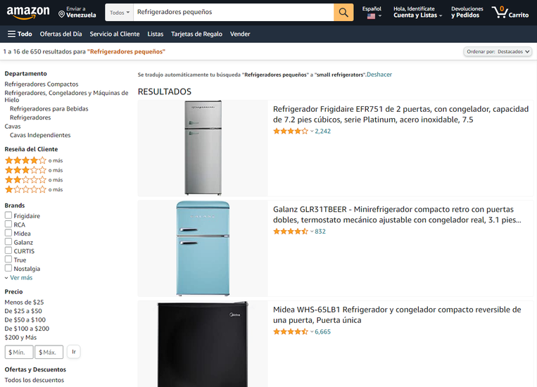 Best pages to buy small refrigerators in the USA, Amazon